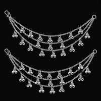 Silver Tone 3 Layer Bahubali Ear Chain With Traditional Kaan Chain Design