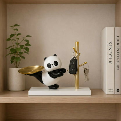 Adorable panda showpiece with tree-style hooks for keys and jewelry.