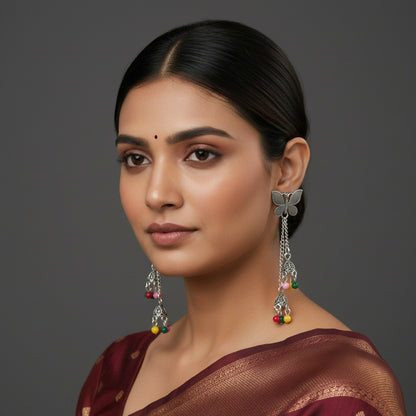 Oxidised Butterfly Chain Jhumka Earings
