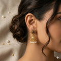 Exquisite Antique Gold Plated Ruby & Pearl Jhumka Earrings
