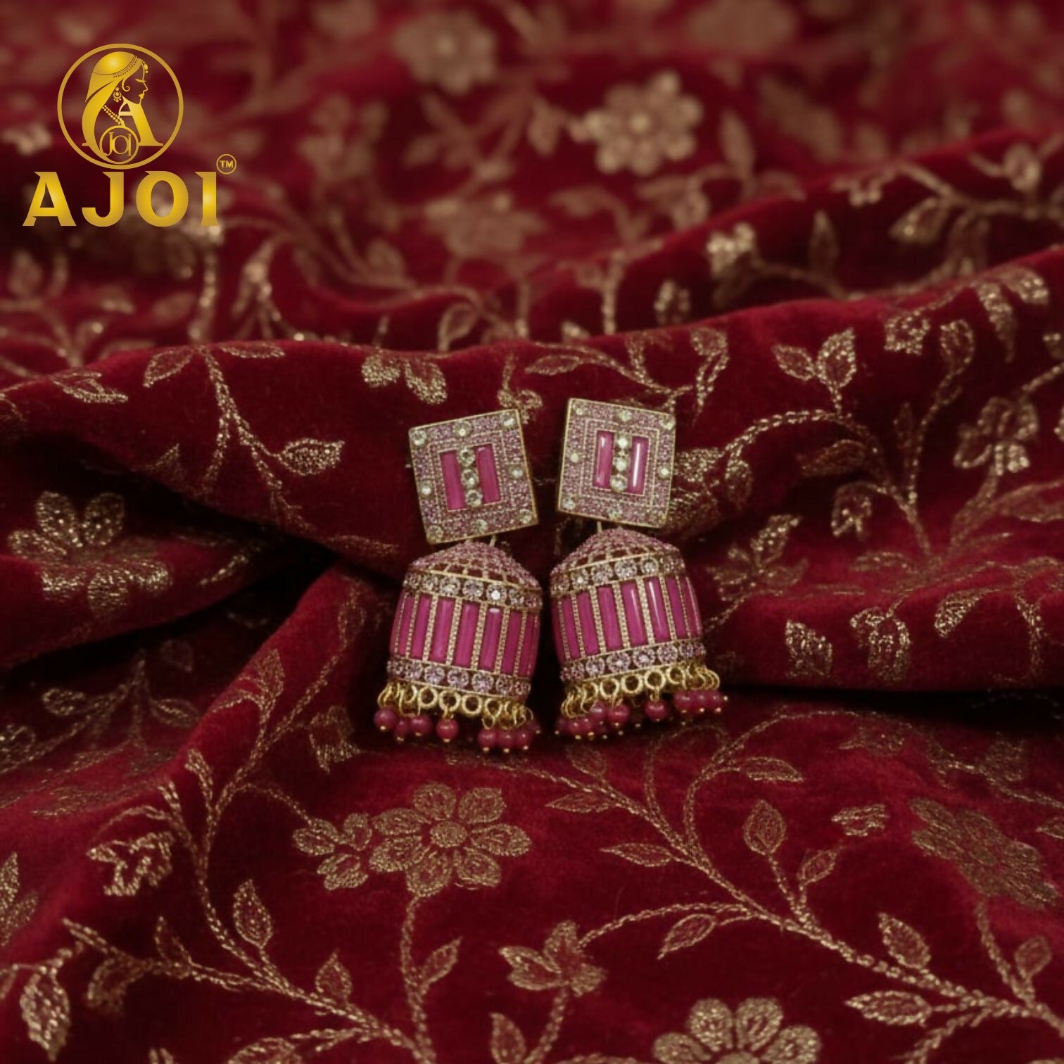 Royal Rose Pink Designer Earrings with Elegant Drop and Stone Embellishment