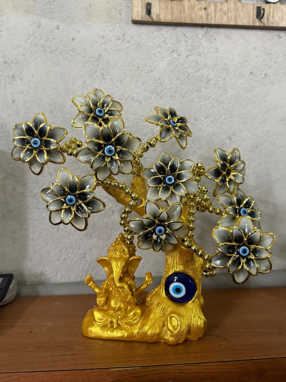 Golden Ganesh Tree with Evil Eye | Decorative Showpiece for Home & Office