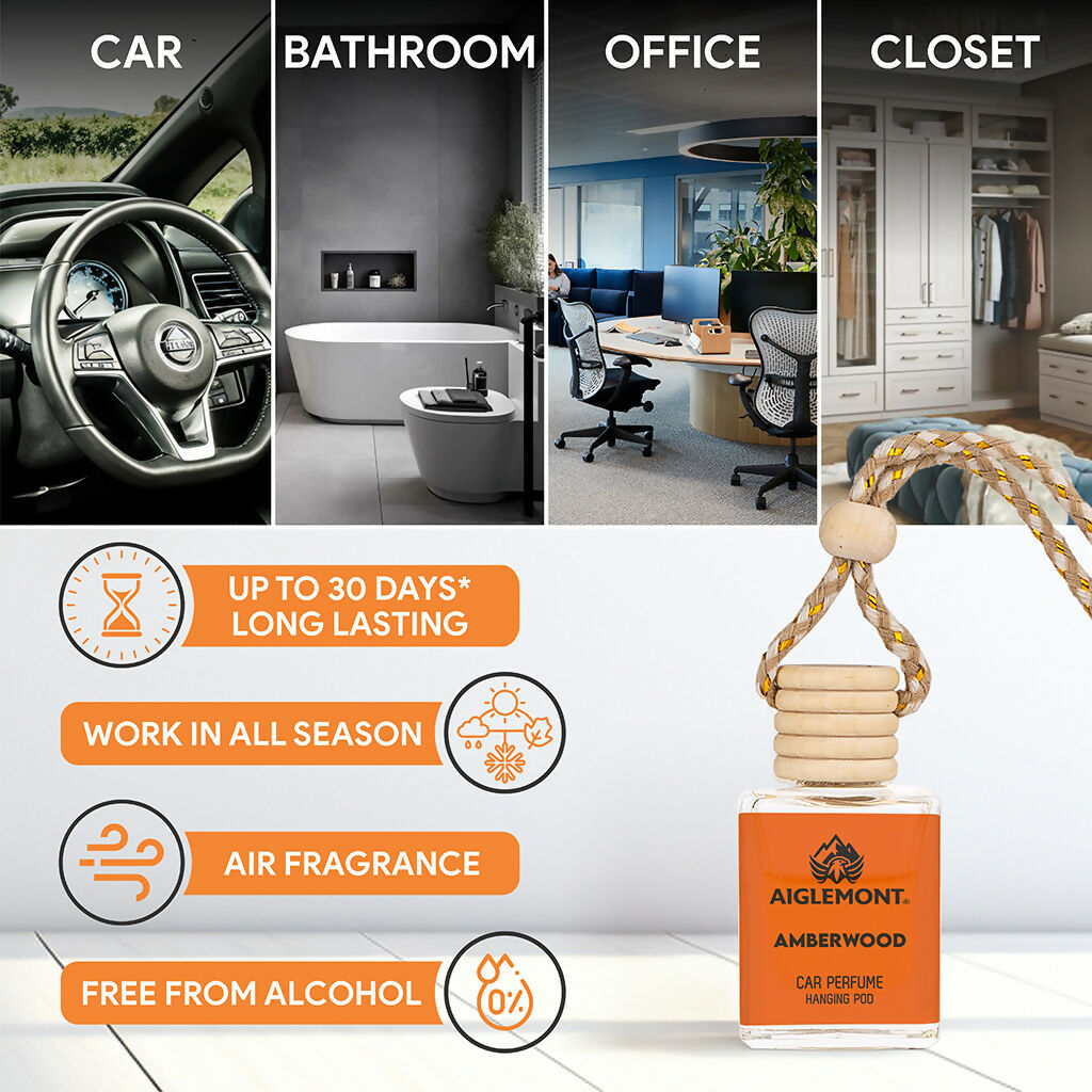 Aiglemont Amberwood Car Perfume Hanging Pod 10ml | Long-Lasting Car Air Freshener | Premium Car Interior Accessory
