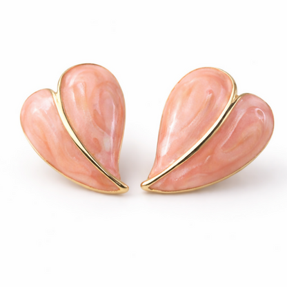 Elegant Peach Glossy Leaf Design Stud Earrings with Gold Finish for Women