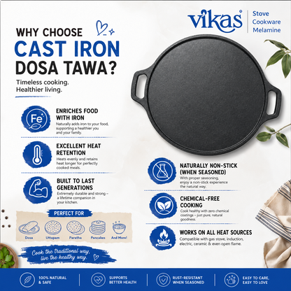 Side angle of Vikas cast iron flat tawa