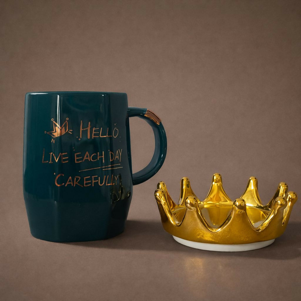 Ceramic Crown Lid Coffee Mug Stylish Motivational Tea Cup