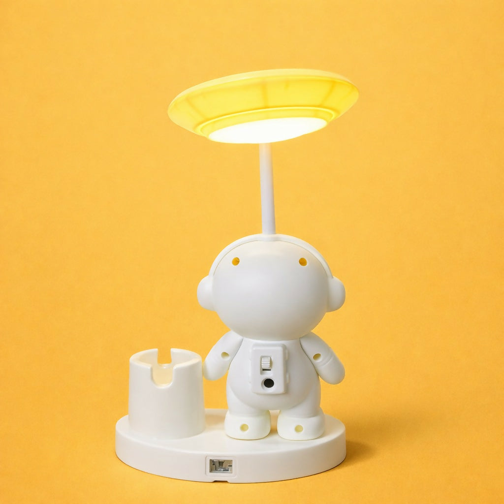 Yellow Astronaut LED Desk Lamp with Pen Holder for Study Table, Kids Room & Bedside
