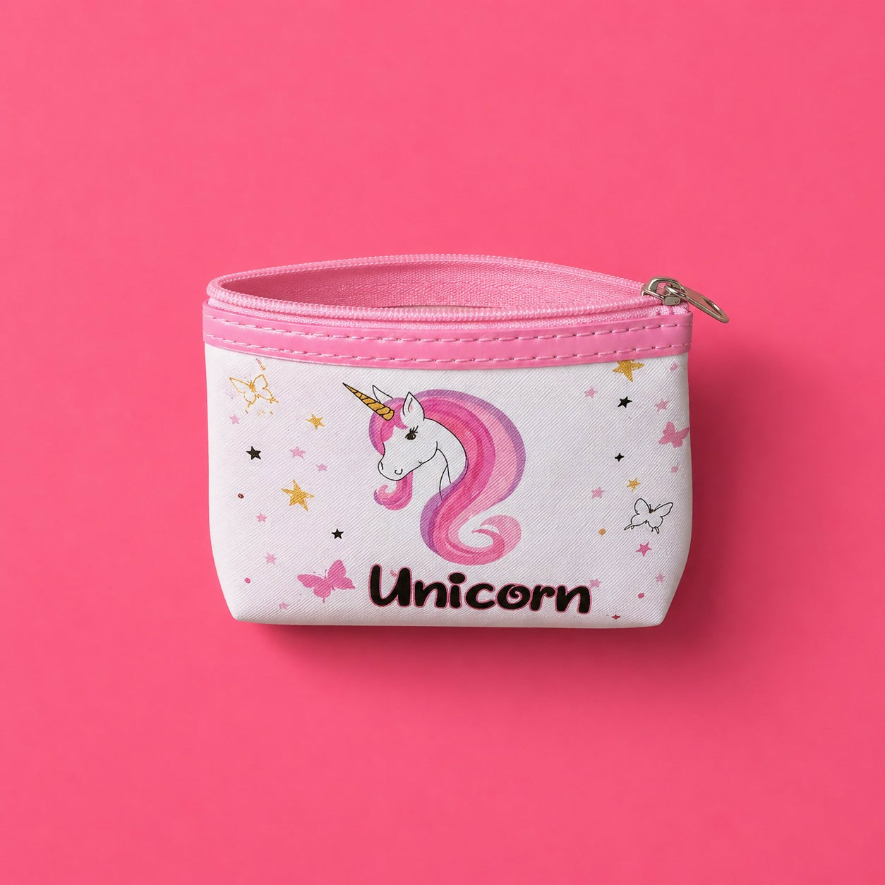 Compact unicorn coin pouch storing coins and cards