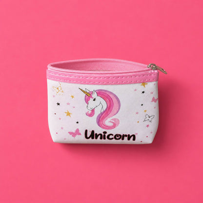 Compact unicorn coin pouch storing coins and cards