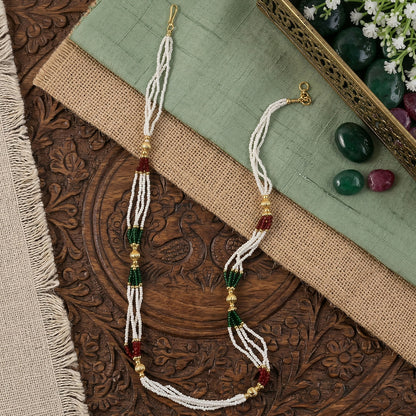 Layered design of handmade white bead mala necklace