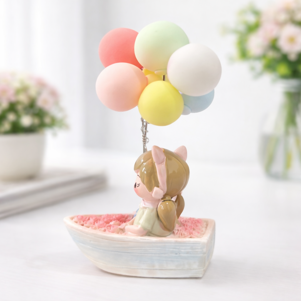 Cute Couple Boat Showpiece with Balloon for Home Decor and Gifting
