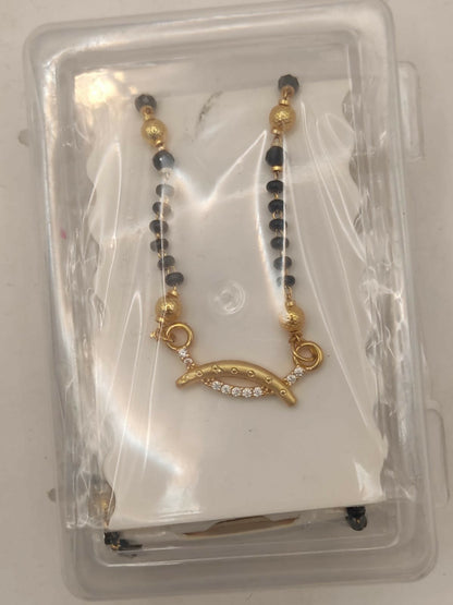 Modern Gold Plated Curved Mangalsutra with AD