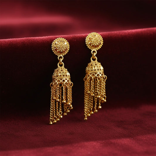 Elegant Traditional Gold Tone Jhumka Earrings for Women Ethnic Party Wear Drop Earrings