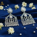 Oxidized Silver Temple Earrings – White Pearl Traditional Charm