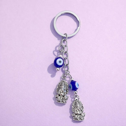 Ganesh Evil Eye Dual Charm Keychain for Car Keys, Bags & Gifting
