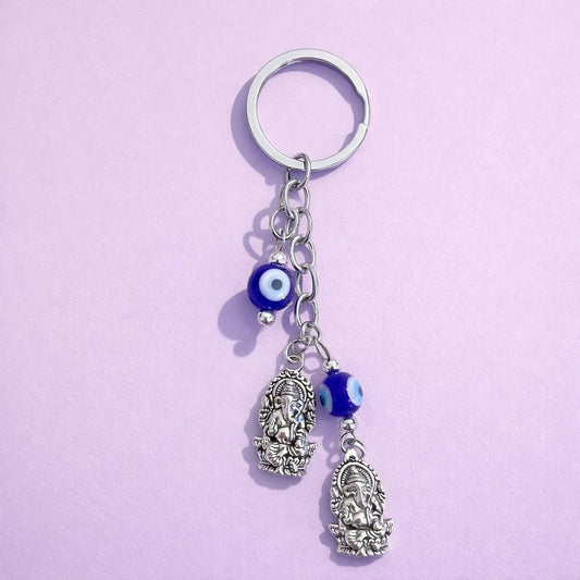 Ganesh Evil Eye Dual Charm Keychain for Car Keys, Bags & Gifting