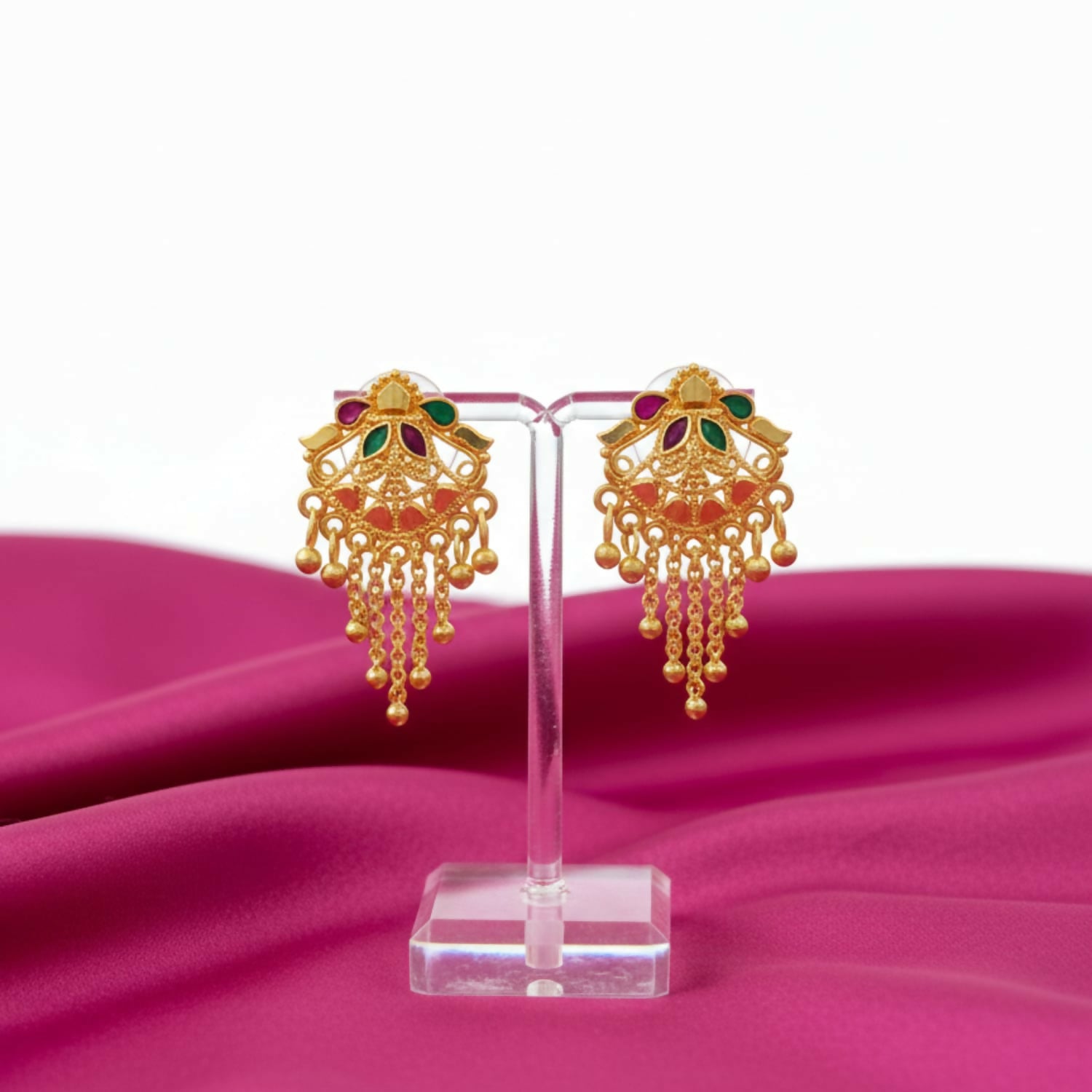 5 Line Side Latkan Golden Earrings with Mina for Women & Girls – Fancy Gift