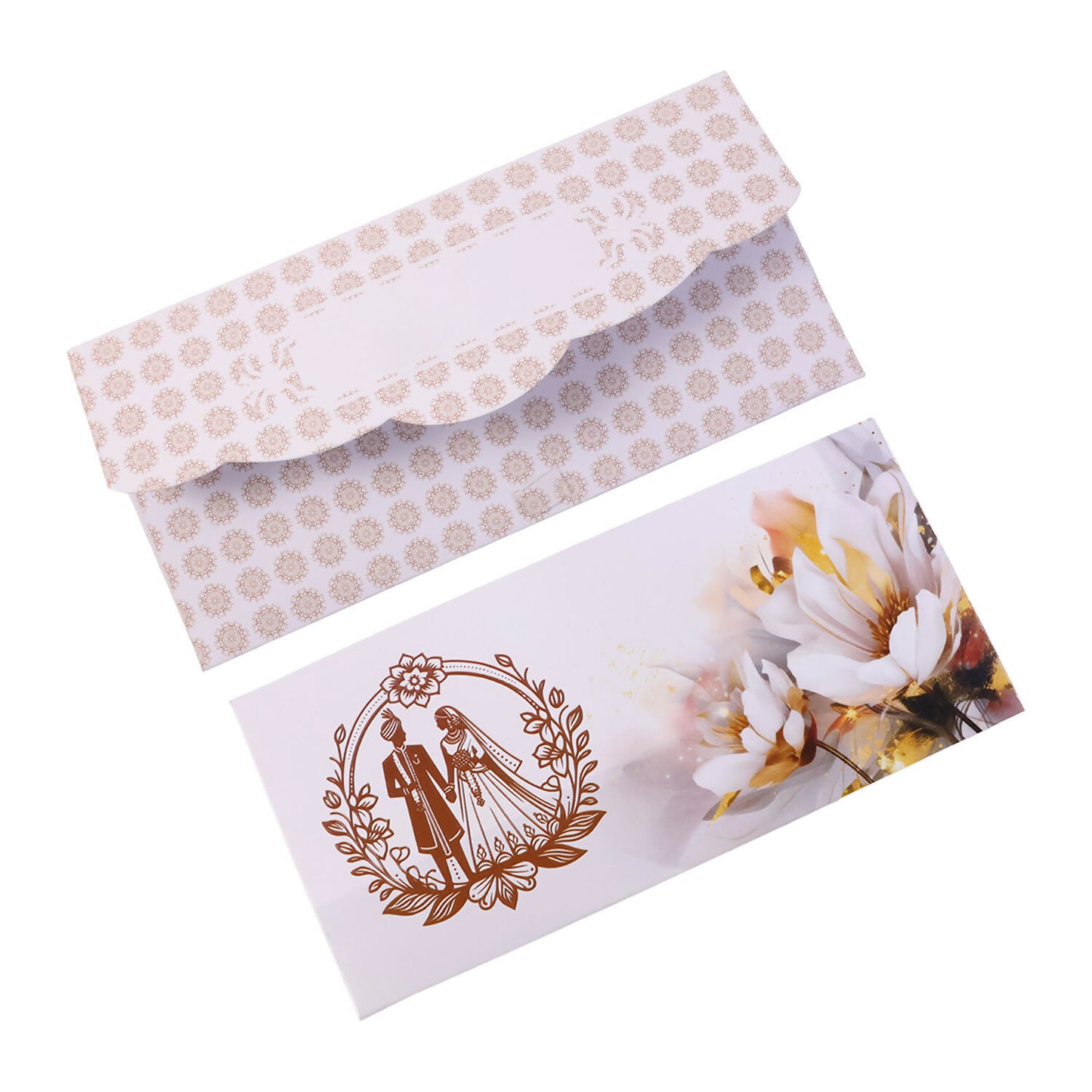 Wedding Theme A4 Size Money & Gift Envelope with Floral Pattern and Scalloped Flap – Pack of 10 Pcs