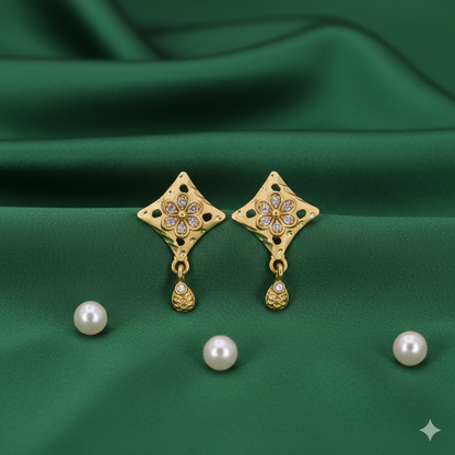 Rose Gold AD Flower Dangle Stud Earrings for Women and girls