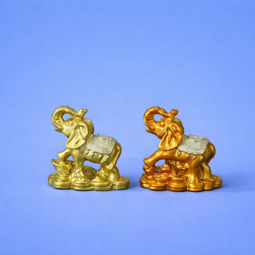 Golden Elephant Showpiece Set of 4 for Home Decor, Wealth & Good Luck