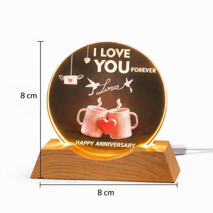 Anniversary Love LED Lamp Wooden Base Romantic Night Light