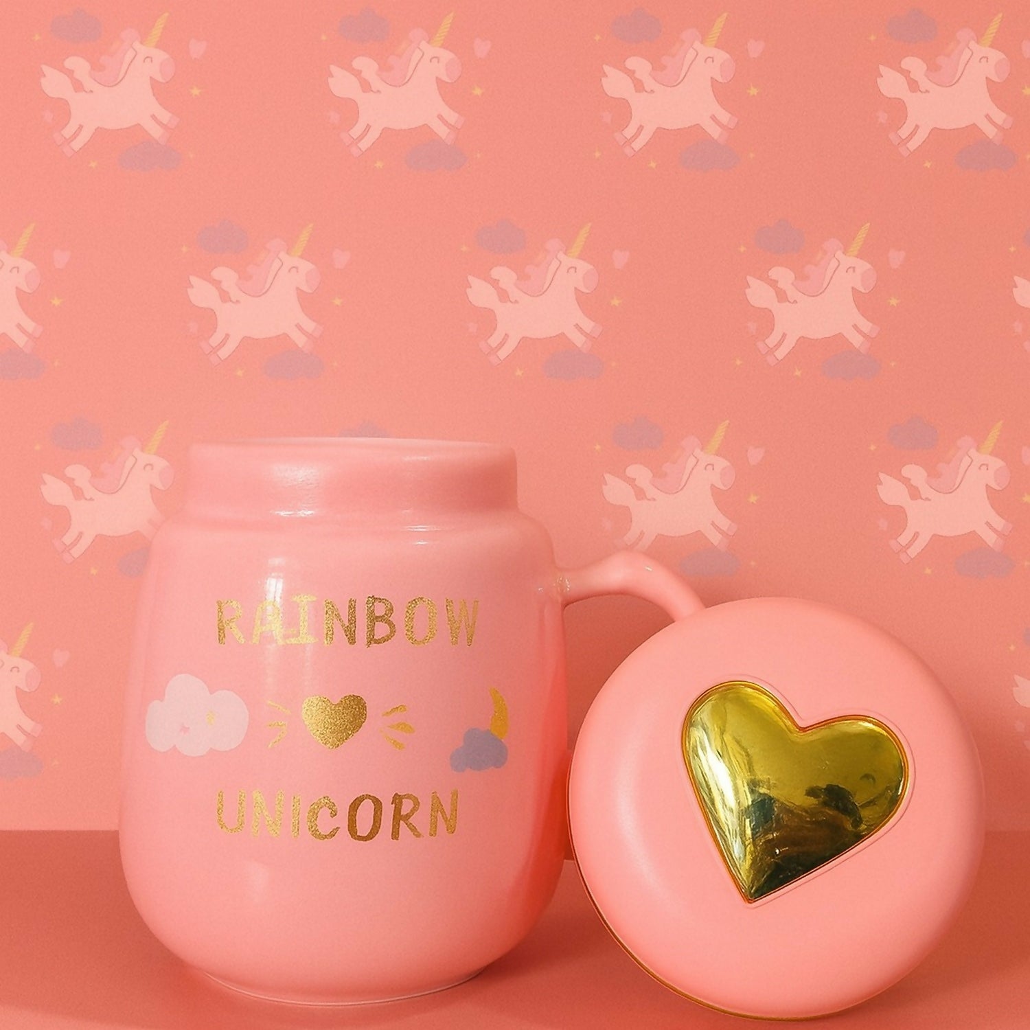Unicorn Ceramic Mug with Pink Heart Lid | Cute Milk Coffee Mug for Girls (Design and colour may vary)