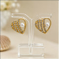 Gold Plated Crystal Heart Pearl Stud Earrings for Women Elegant Fashion Jewelry Gift