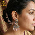 Oxidised Floral Drop Earrings – Elegant Pink Crystal Accents
