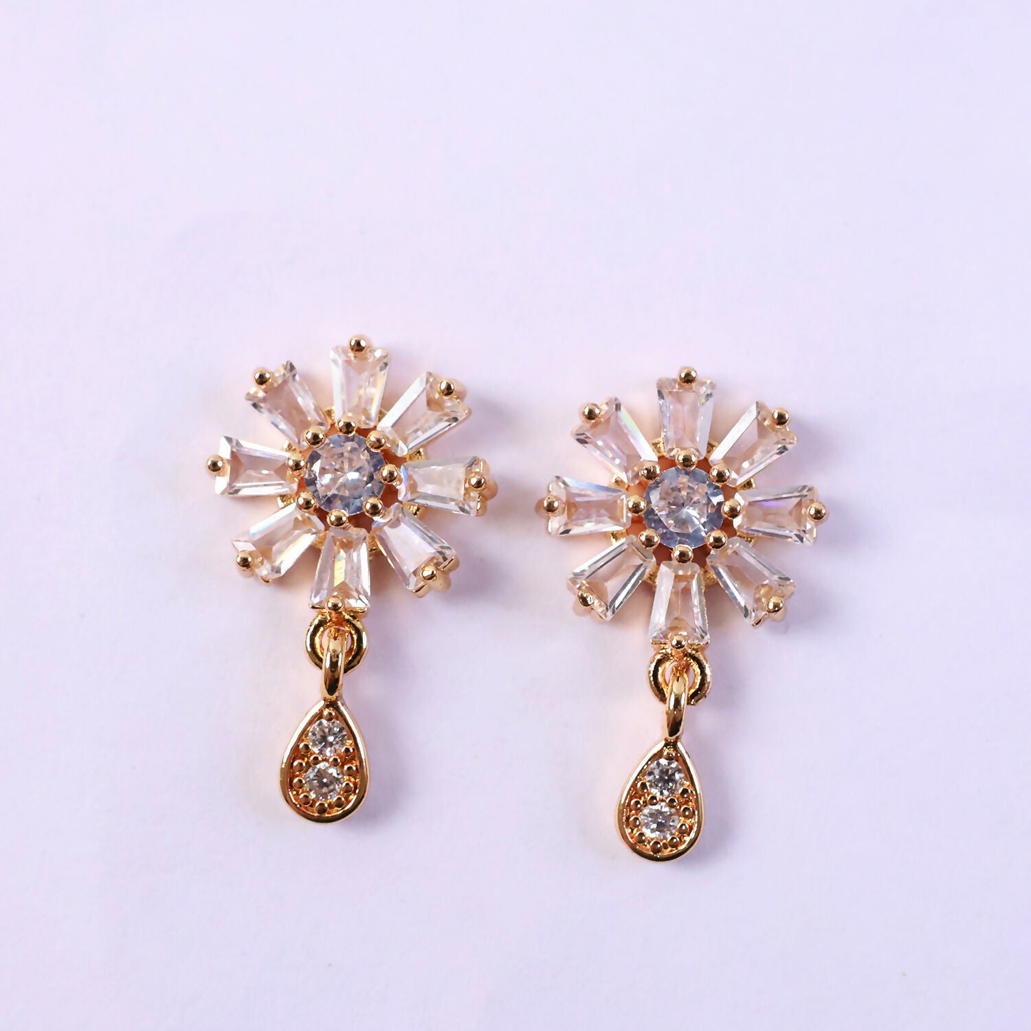 Floral Crystal Drop Earrings with Gold Finish for Festive & Party Wear