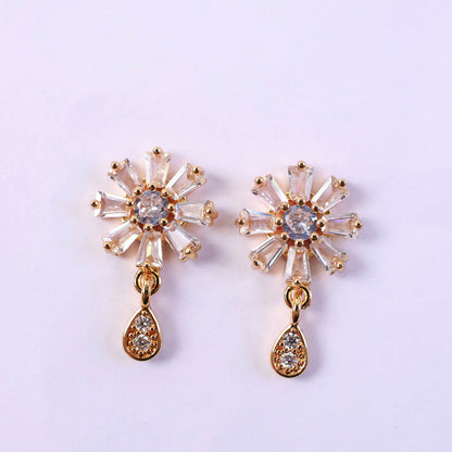 Floral Crystal Drop Earrings with Gold Finish for Festive & Party Wear
