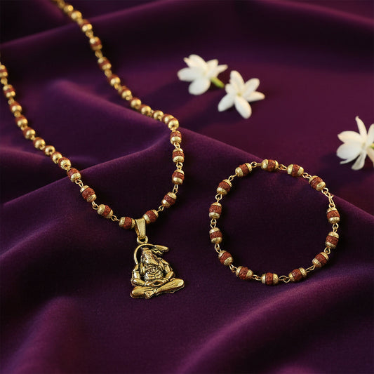Hanuman Rudraksha Necklace Mala With Bracelet Combo
