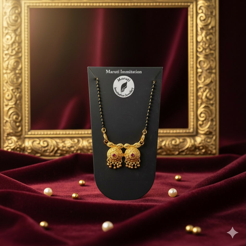 The The Eternal Embrace mangalsutra. The elegant pendant is made of high-quality gold-plated brass.