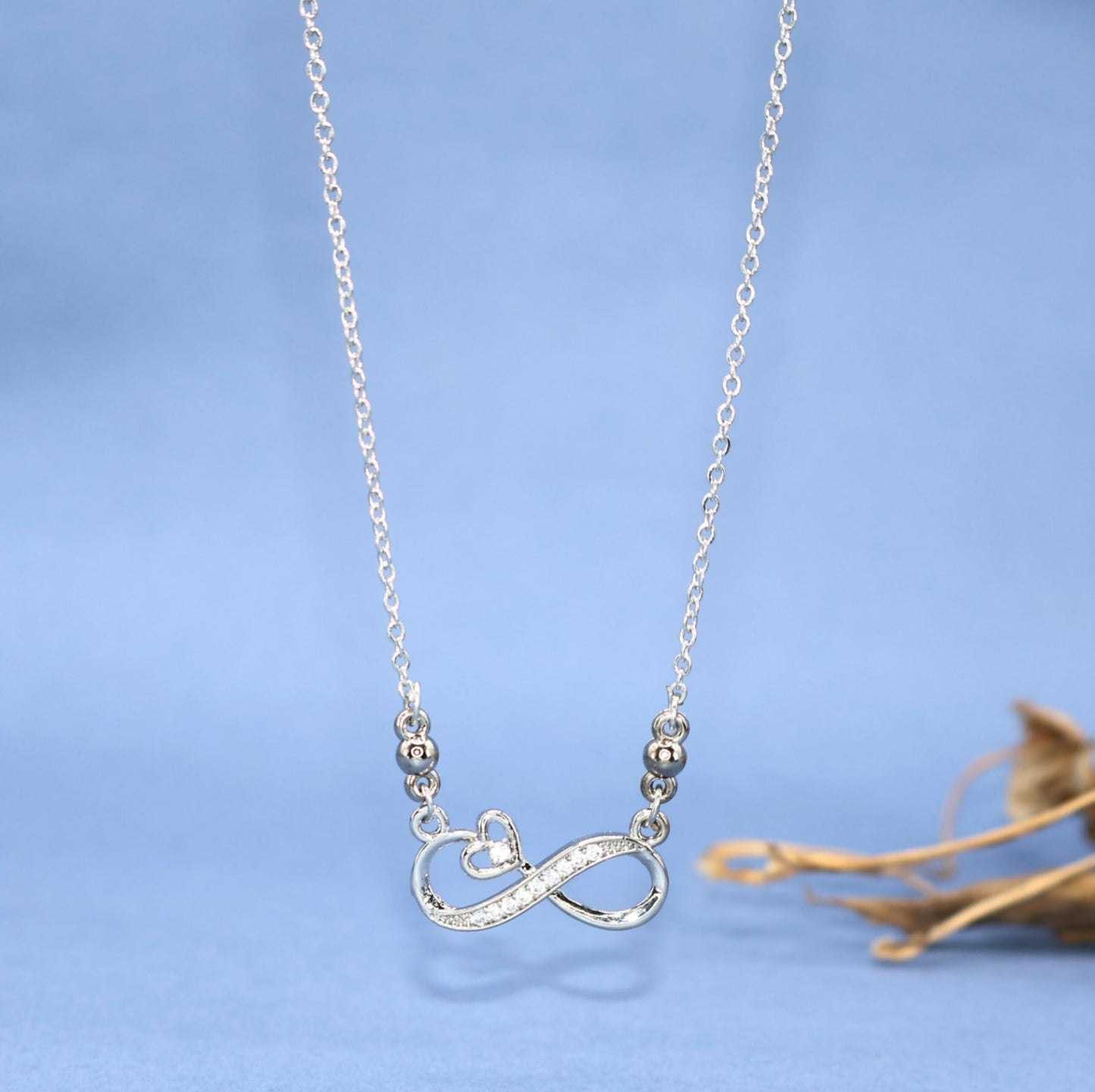 AD Infinity & Heart Silver Tone Pendant Necklace for Women