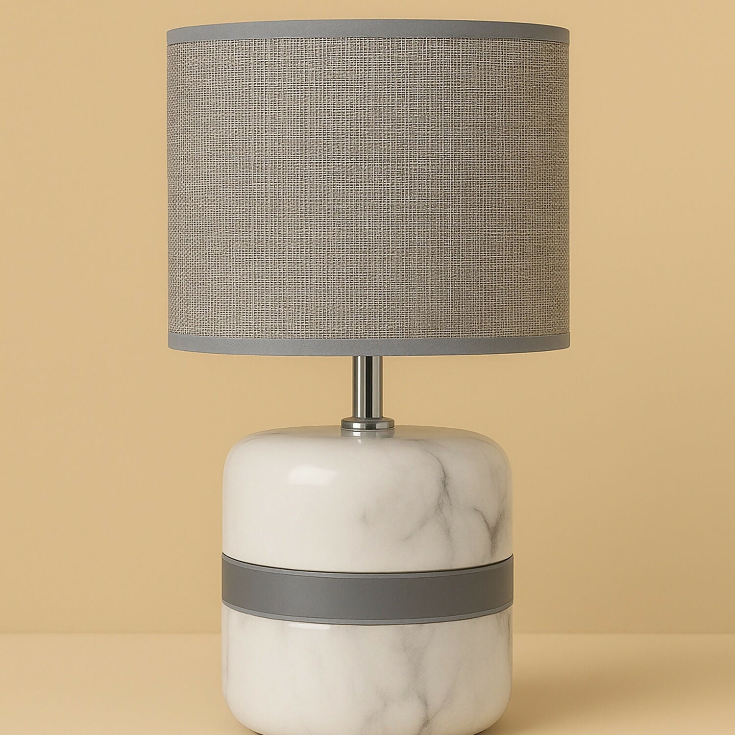 Luxury Marble Base Table Lamp with Warm Fabric Shade | Modern Decorative Bedside & Living Room Night Lamp | Grey Accent Designer Lamp