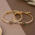 Floral Gemstone Bangles – Adjustable Gold Finish for Women
