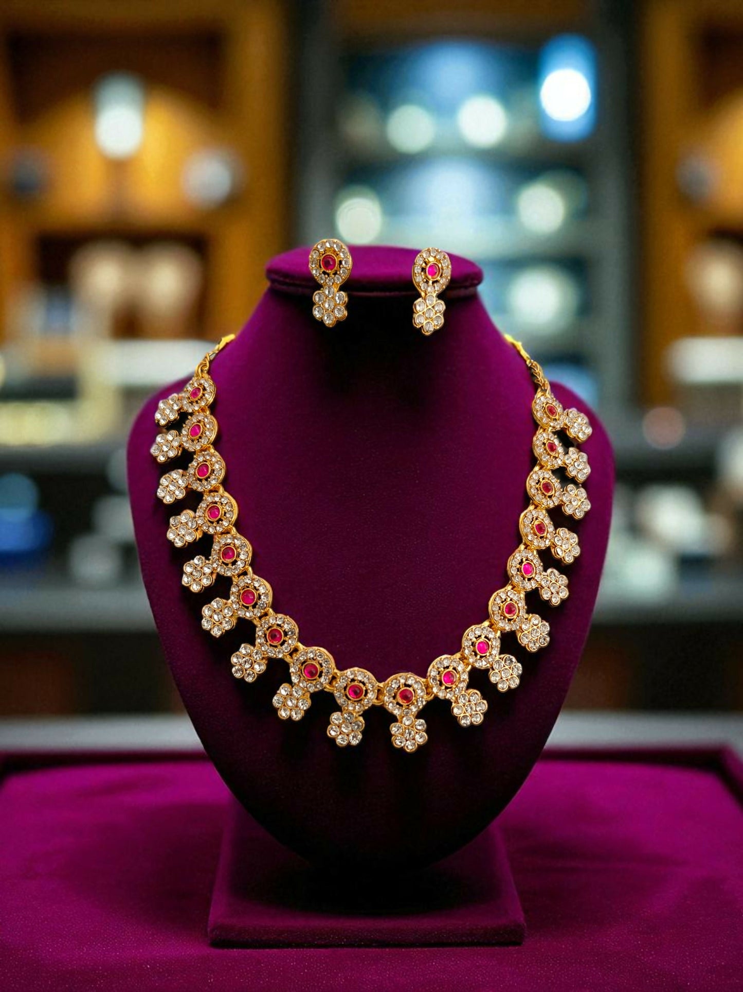 Elegant Floral Necklace & Earrings Set with Stone Accents