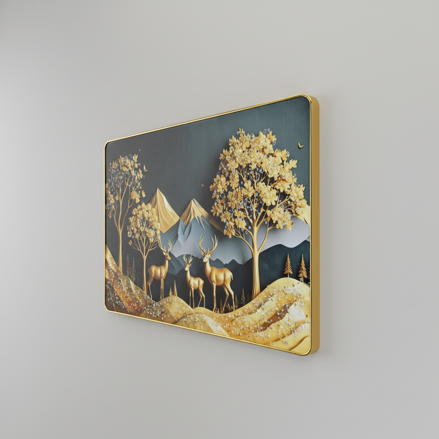 Luxury Golden Deer Mountain Landscape Wall Art Frame Home Decor