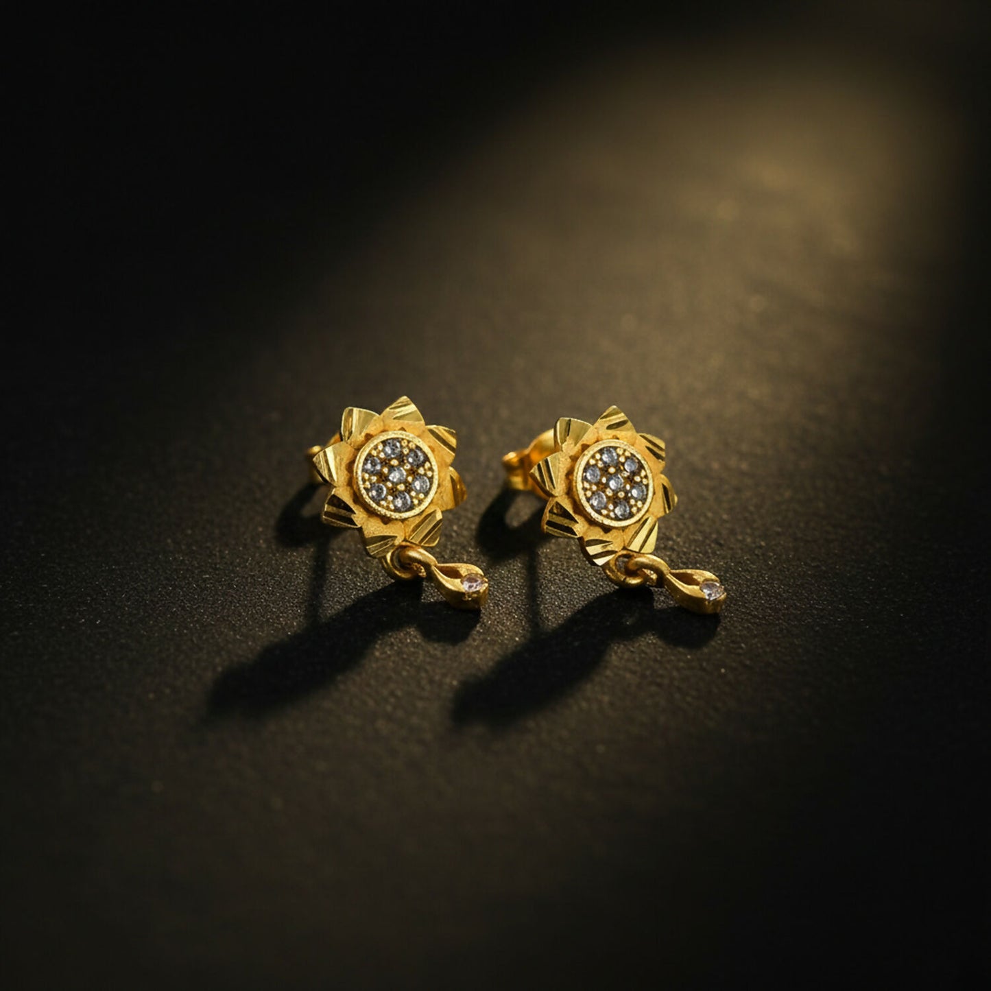 Floral Inspired Gold Finish Drop Earrings with Sparkling Stone Detail