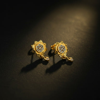 Floral Inspired Gold Finish Drop Earrings with Sparkling Stone Detail