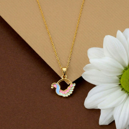 Colorful Enamel Swan Pendant Necklace on Gold Chain