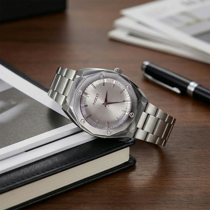 Elegant Silver Analog Wrist Watch with Classic Dial & Premium Metal Strap