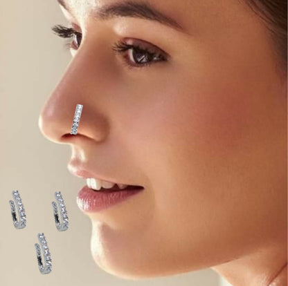 Non-Piercing CZ Stone Clip-On Nose Ring/Press Nath Combo Pack of 3