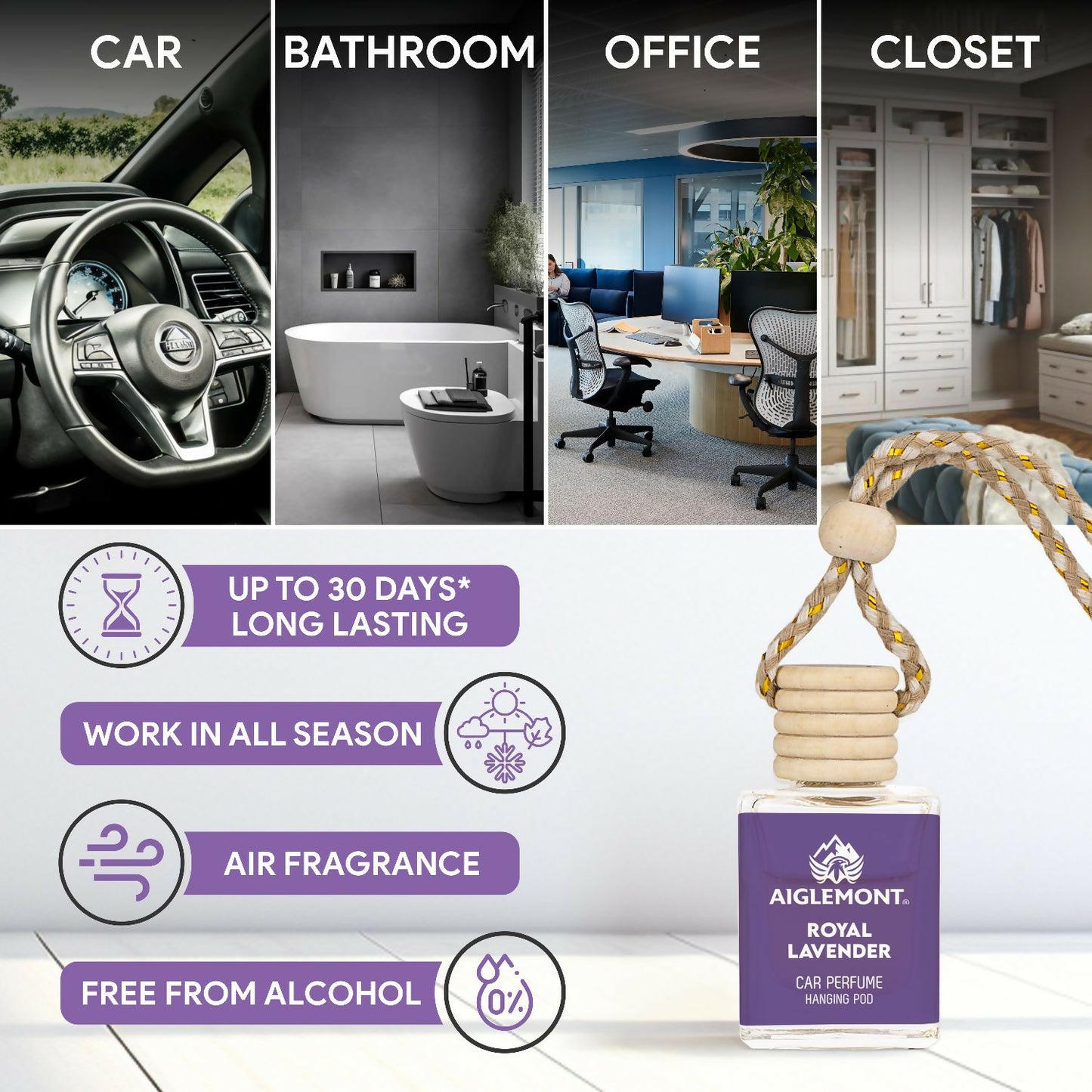 Royal Lavender Car Perfume Hanging Pod Long Lasting Air Freshener Premium (10ml)