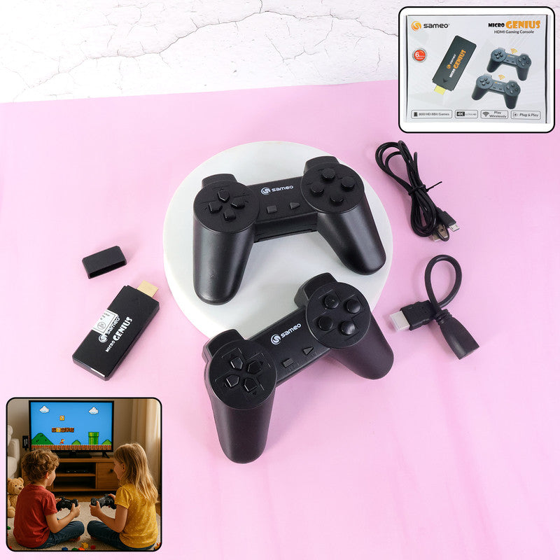 Sameo Micro Genius HDMI Gaming Console with Dual Wireless Controllers – Plug and Play Retro Video Game System with Built-in Games