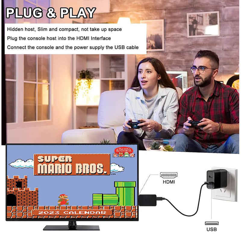 Sameo Micro Genius HDMI Gaming Console with Dual Wireless Controllers – Plug and Play Retro Video Game System with Built-in Games