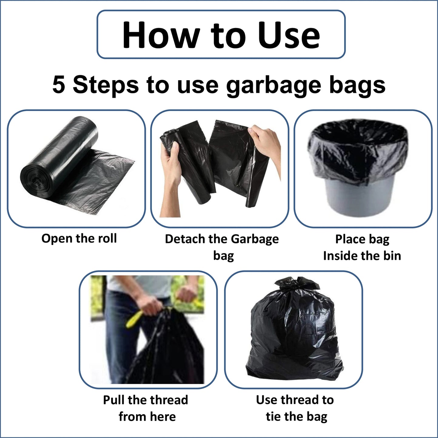 Plastic garbage bag for household waste
