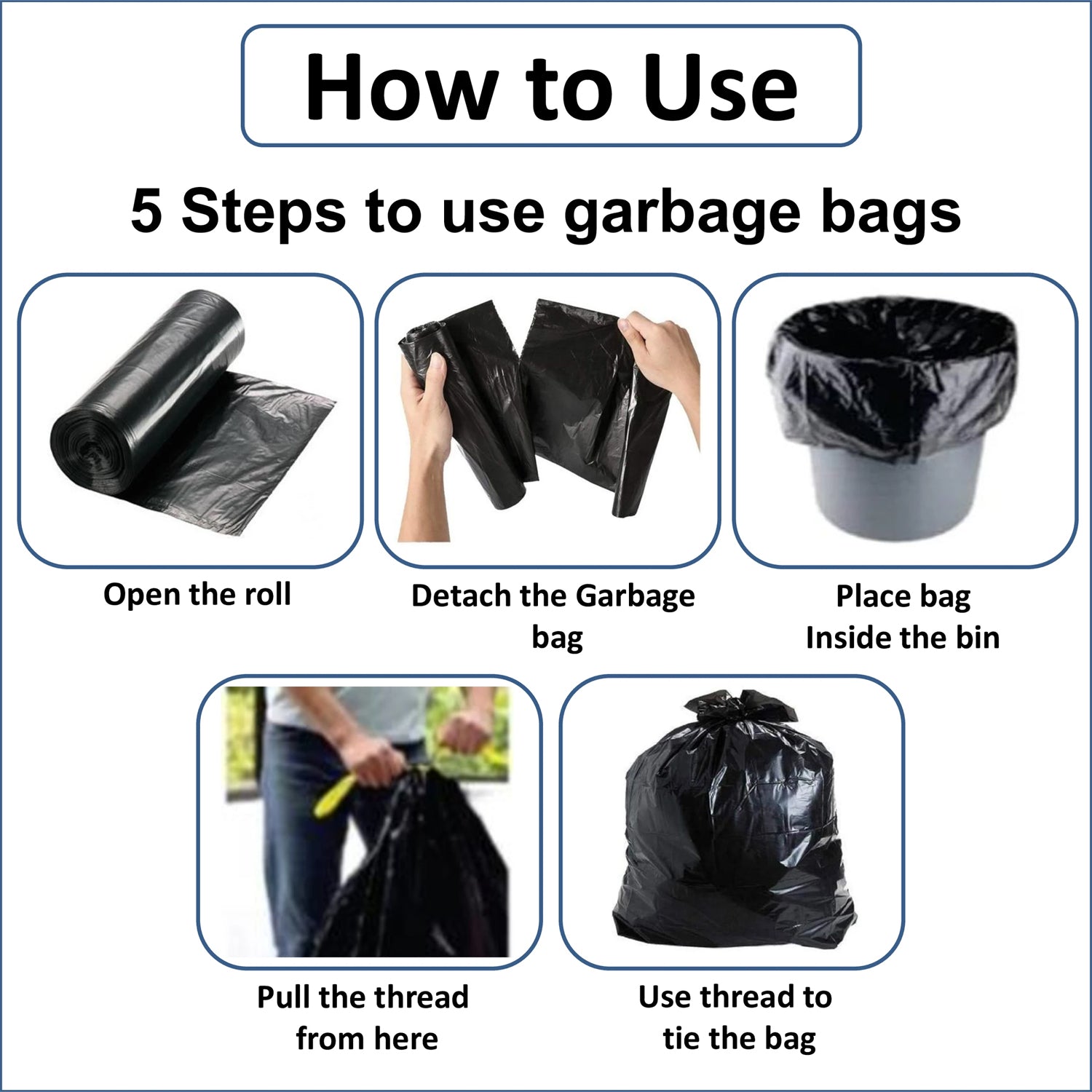 Plastic garbage bag for household waste