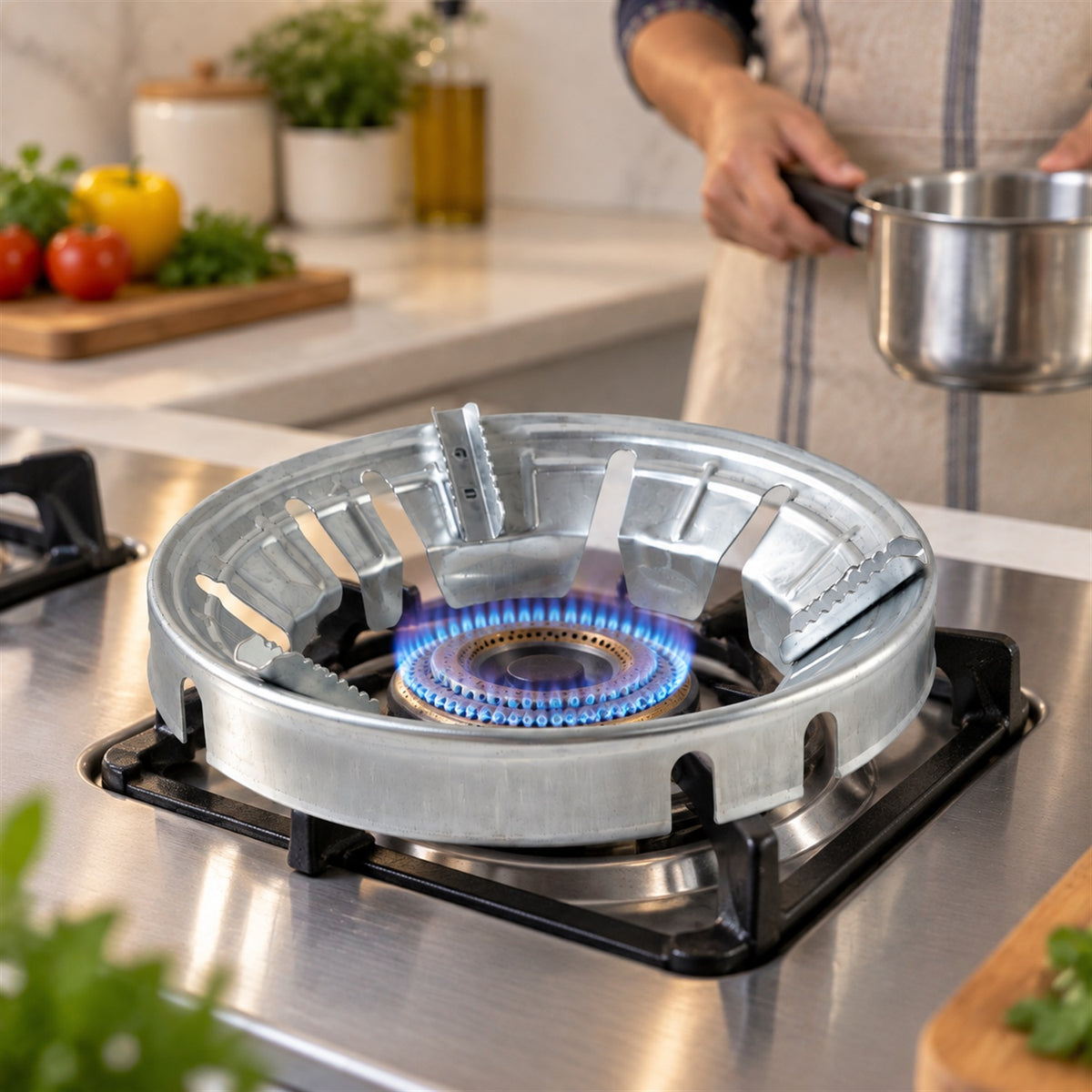 Gas Stove Burner Stand, Windproof Energy Saving Ring with Pan Support (1 Pc)