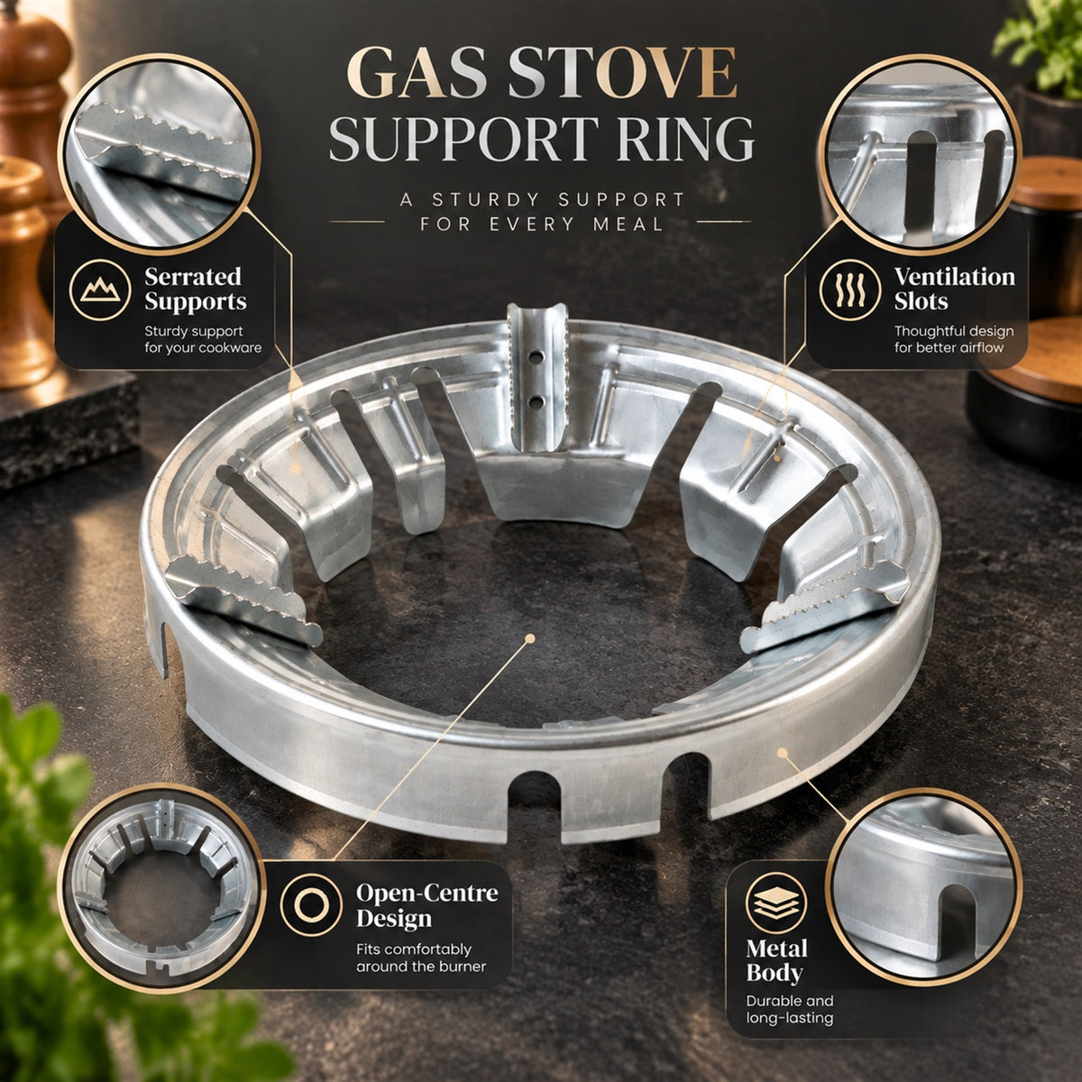 Gas Stove Burner Stand, Windproof Energy Saving Ring with Pan Support (1 Pc)