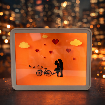 Romantic LED Shadow Light Box | Couple Love Night Lamp | Warm Orange Glow